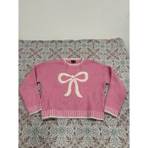 Major Label Group Pink Bow Knit Sweater Crewneck Contrast Trim Large